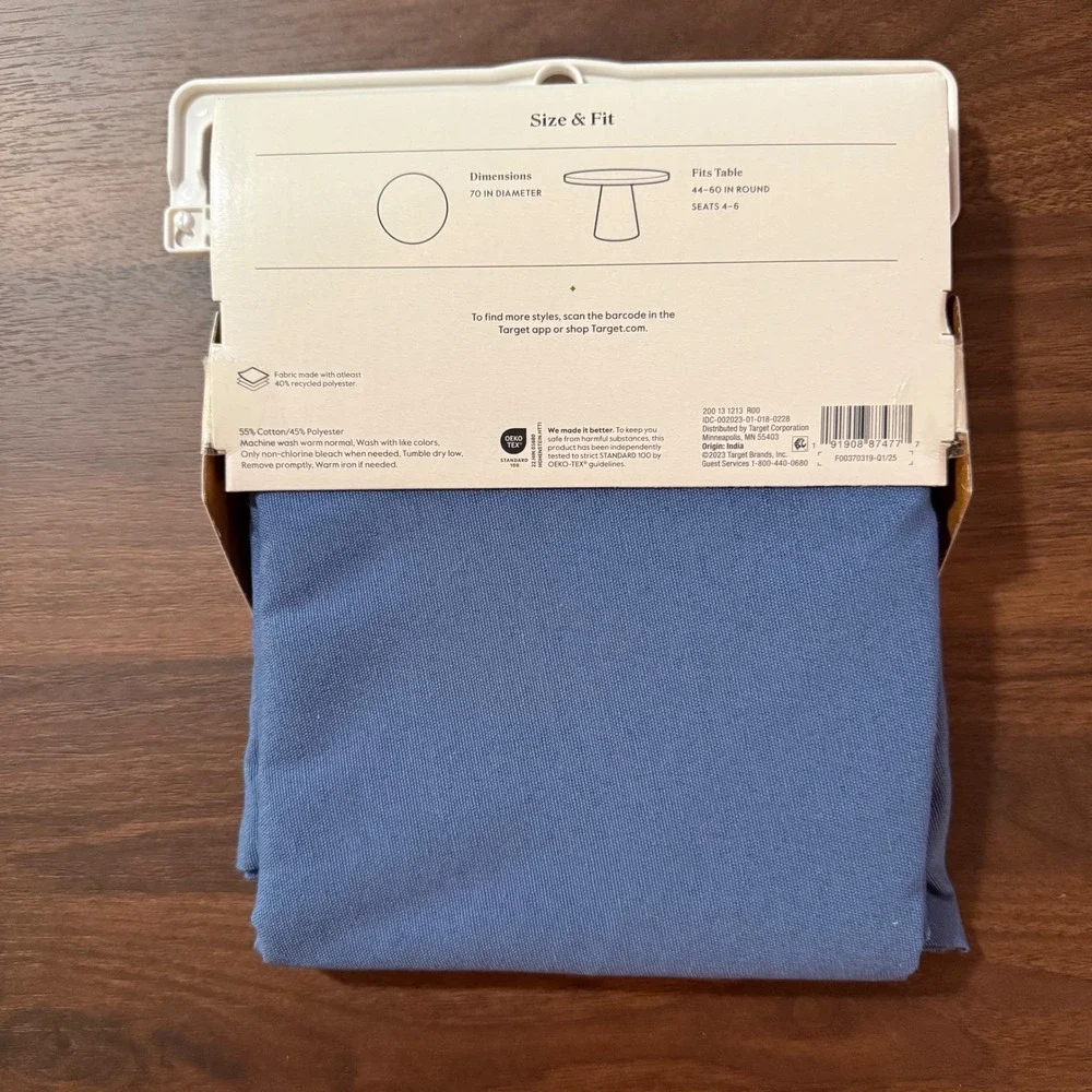 Threshold Round Tablecloth 70 Inch Blue NWT Cotton Blend Machine Washable